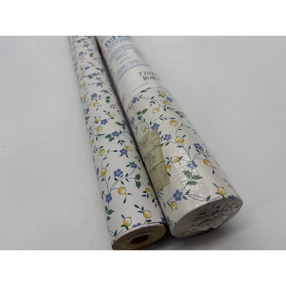Vtg 1.5 Wallcovering Wallpaper Roll NOS 77023 Run 2 Blue Yellow Cottage Floral
